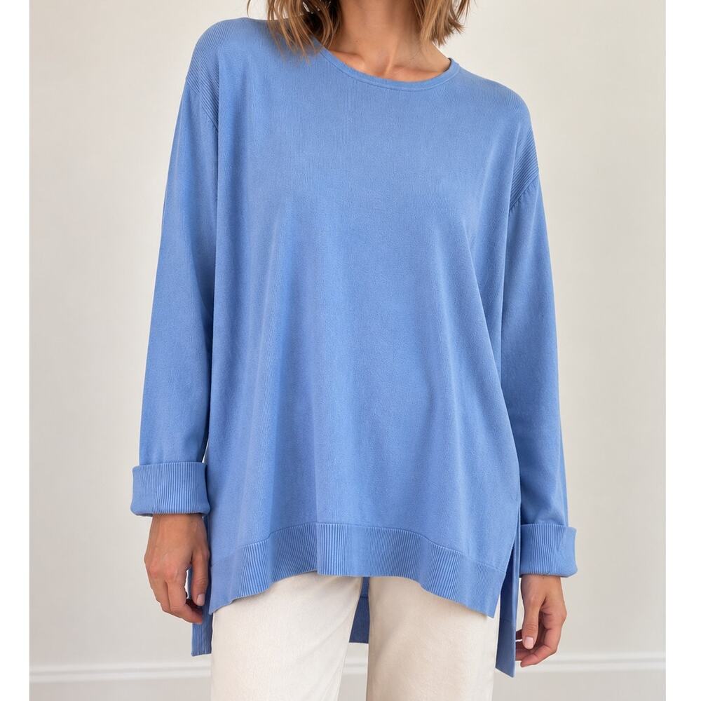 Gretchen Scott Light Blue Oversized Tunic Sweater Large Periwinkle High Low